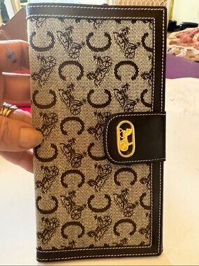 CELINE. Canvas & Leather Monogram Double sided Slim Bifold long wallet Mint